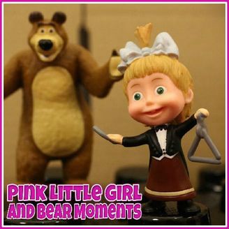 Pink Little Girl and Bear Moments